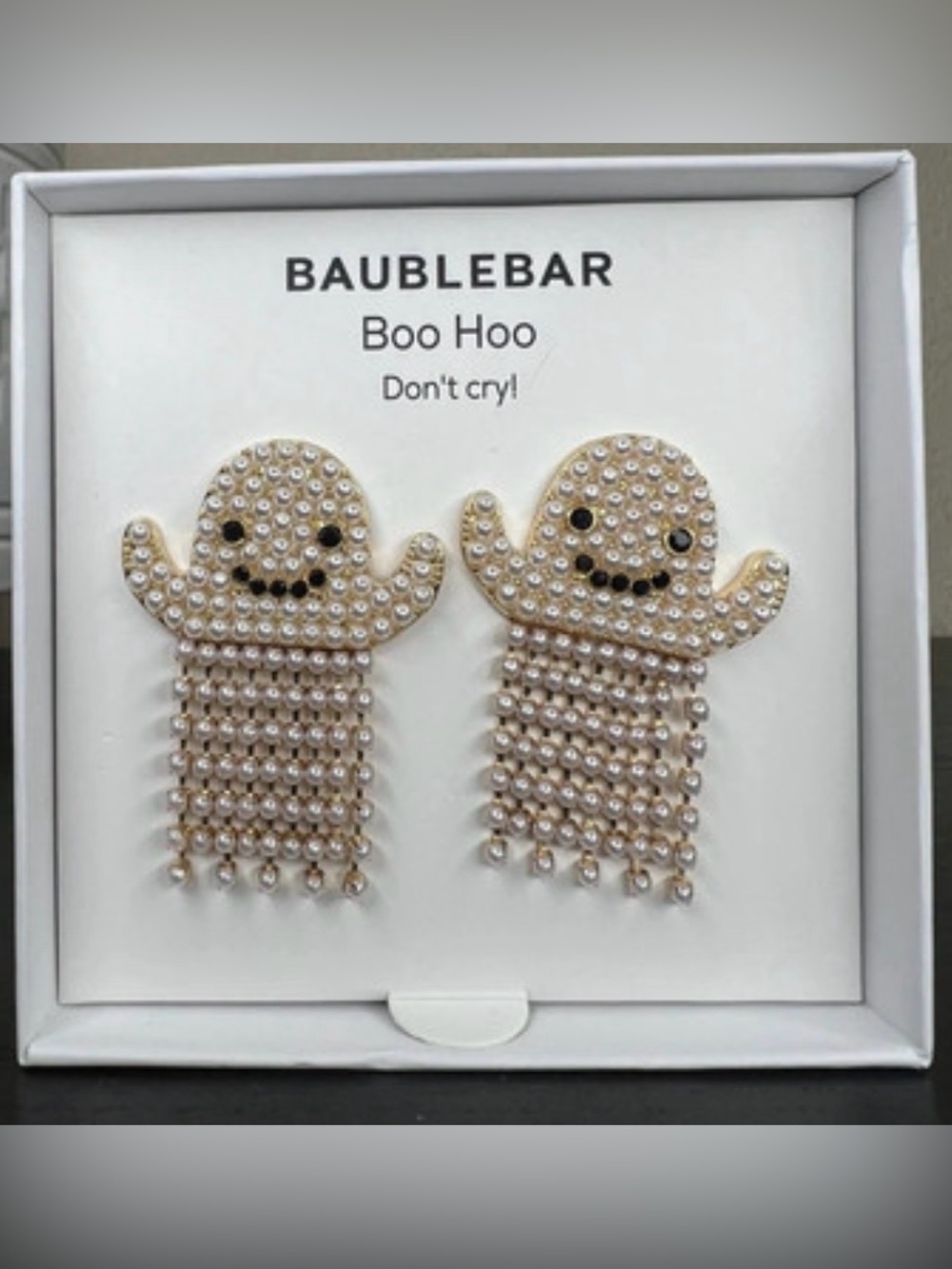 BAUBLEBAR Halloween Miniature Faux Pearl Dangling Bottoms Ghost Earrings NEW NWT